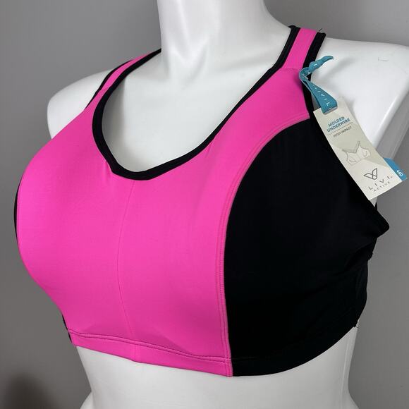 Livi Active Molded Underwire High Impact Bra Size 44D Pink Black Sports Bra New - Picture 2 of 7